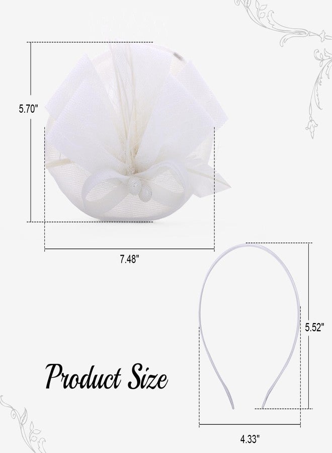Lanpet Fascinators Hats for Church, Tea Party Hat for Women Vintage Feather Headpiece White - Image 2